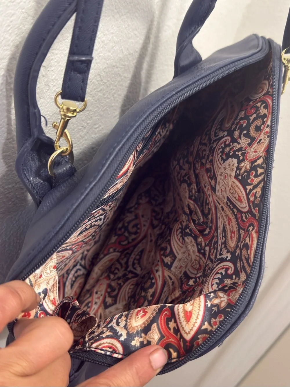 Icing Navy Blue Satchel Shoulder Bag Gold Hardware Adjustable Strap